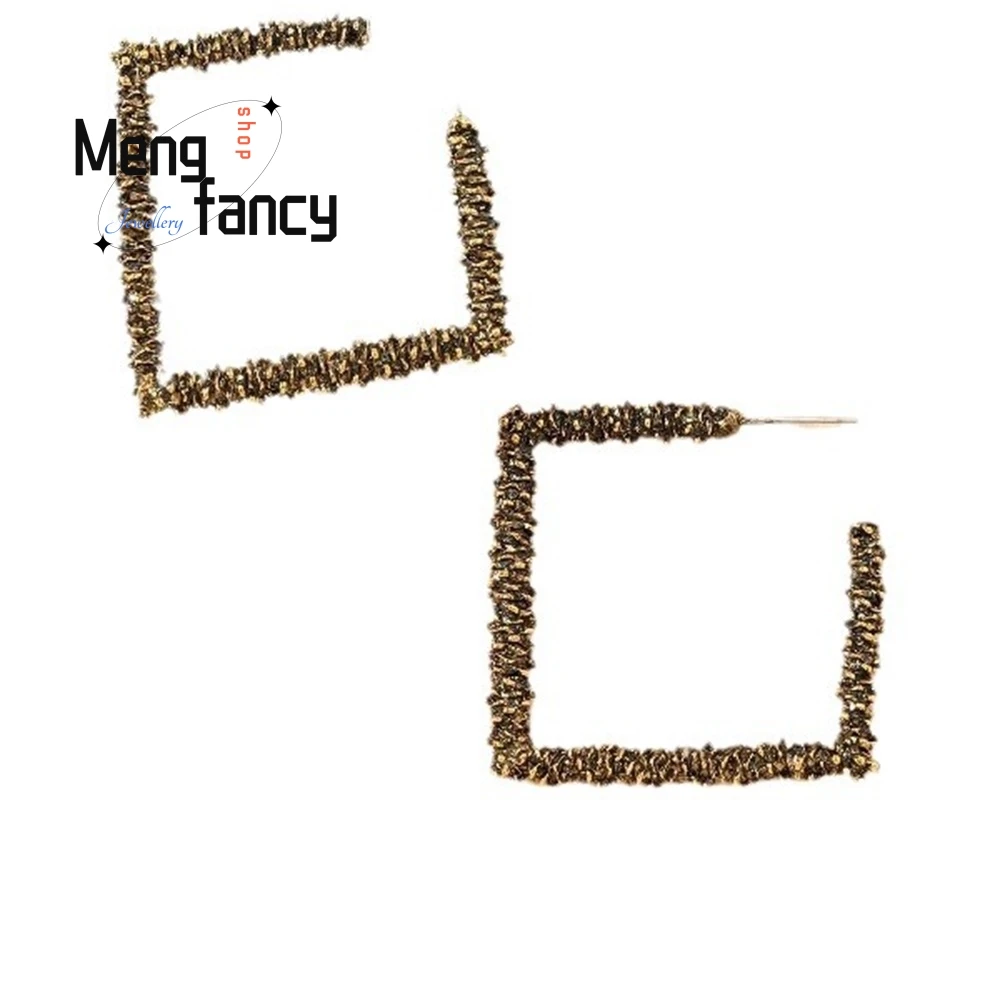 High - Grade Fashionable And Trendy Women's Ancient Gold Square Stud Earrings Ethnic Accessories Fashion Jewelry Exquisite Elega