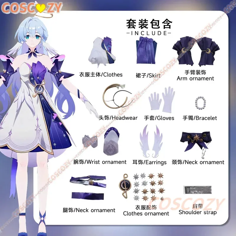 هونكاي ستار رايل روبن تأثيري حلي فستان بتصميم حالم أنيمي لعبة هونكاي هالوفيان ملابس تنكرية للنساء هالوين تأثيري البدلة