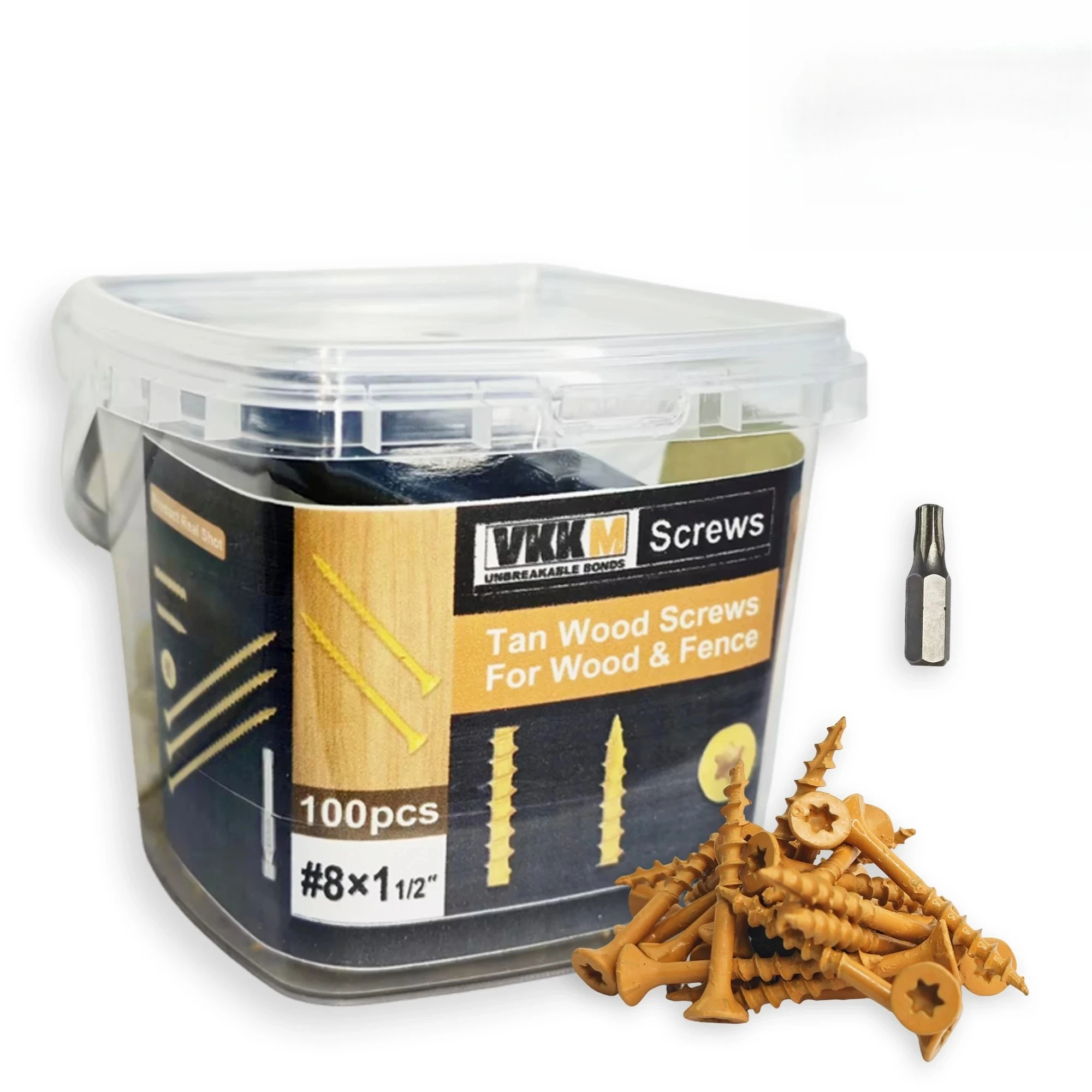 

Винты для палубы VKKM1-1/2 дюйма, шурупы по дереву # 8*1-1/2 100 шт., антикоррозийное покрытие из эпоксидной смолы, включая звездное сверло T25, желтый