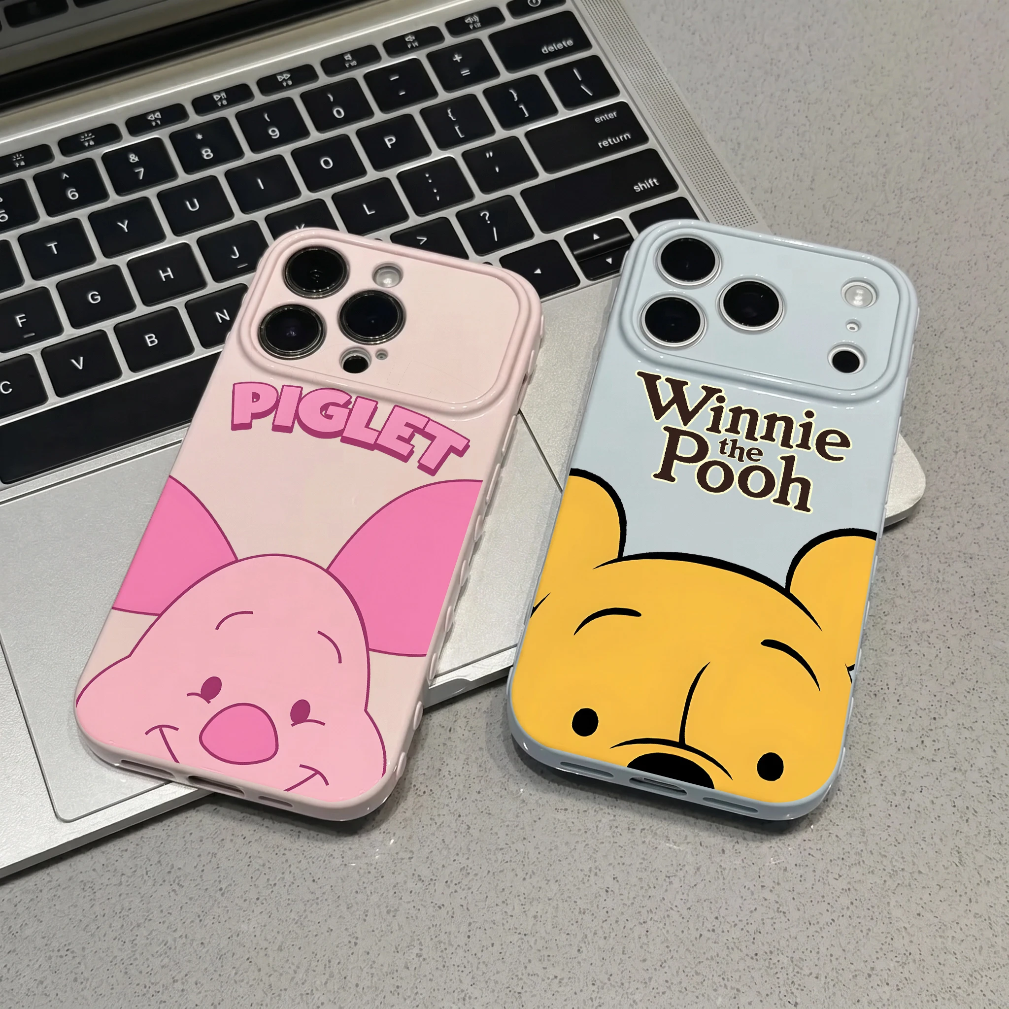 Funda de silicona con diseño de oso Pooh y Piglet de Disney para Apple iPhone 17 16 15 14 13 12 Mini 11 Pro Max Bubble Heart Cover