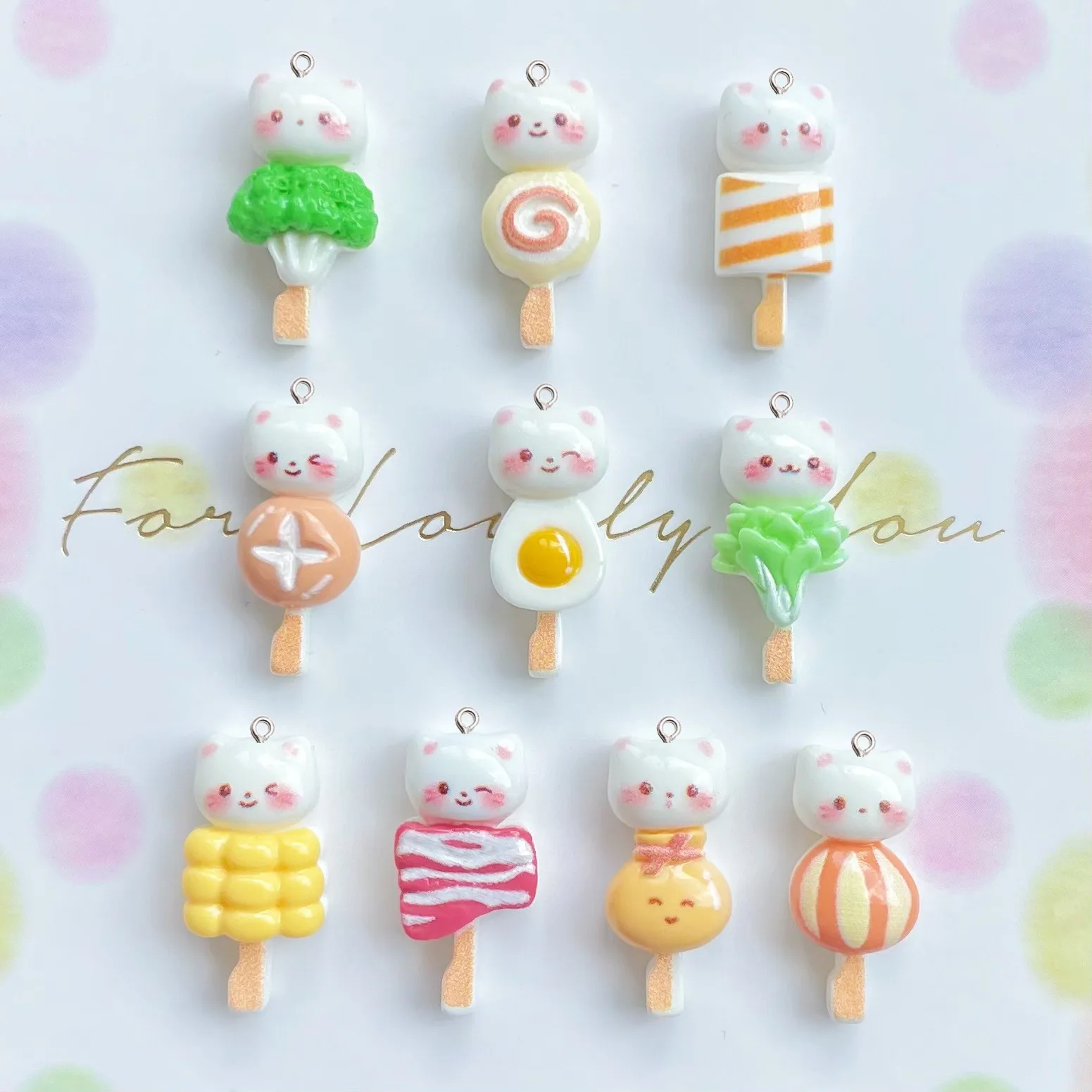 10Pcs Cartoon Cute Cat Planar Resin Pendants Charms With Loop Mini Simulation Food Charm For DIY Jewelry Keychain Earring Making