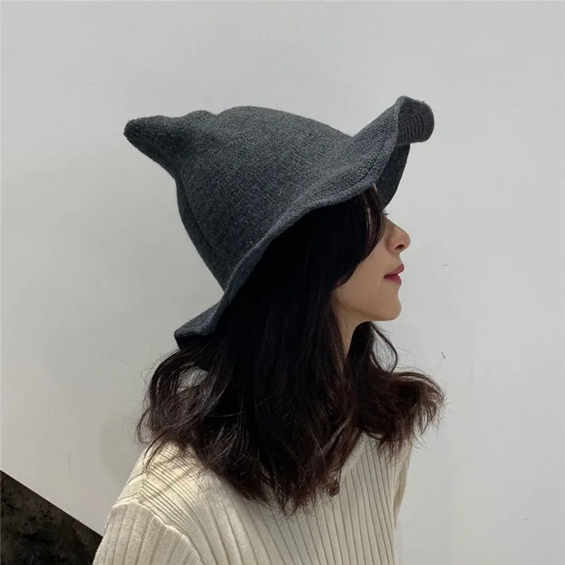 Halloween Foldable Pointed Witch Knitted Hat Soft Cotton Yarn Wizard Magic Cap Autumn Party Cosplay Costume Accessory