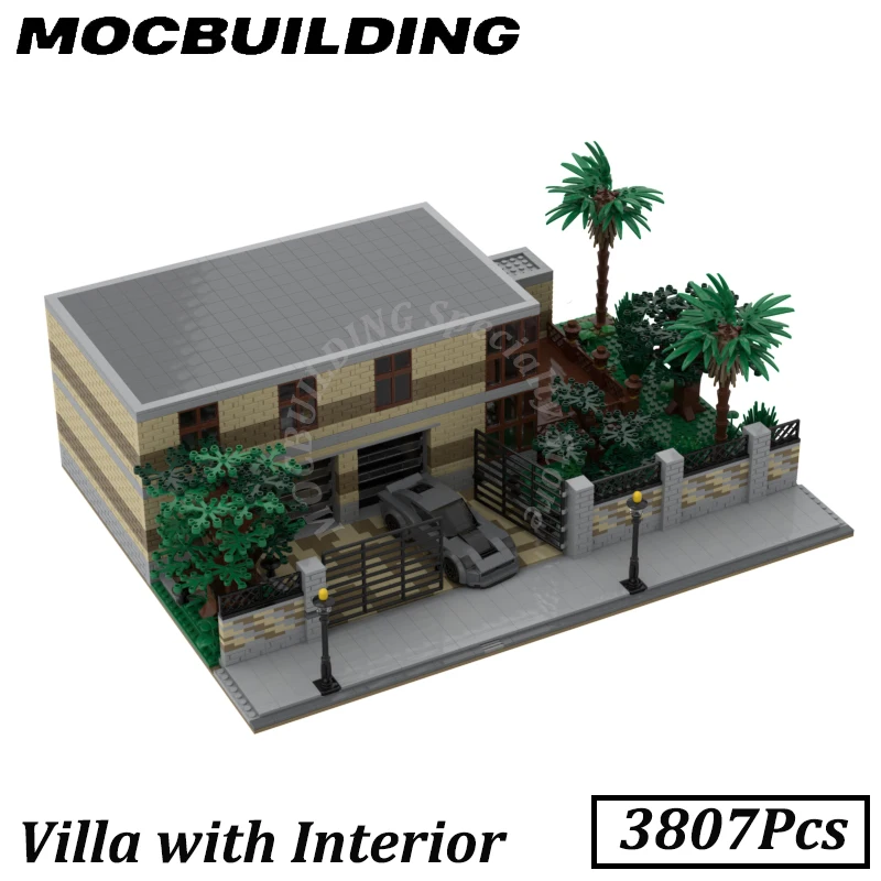 Villa with Interior Model City Street View MOC Bricks Home House Construction Display Toys Gift