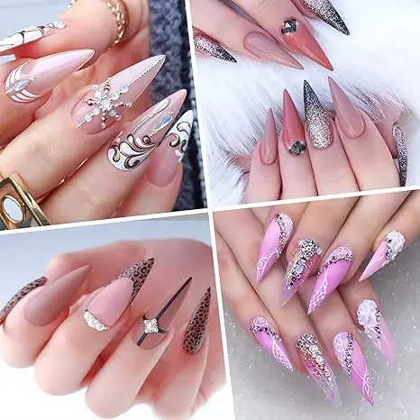 240개 짧은 아몬드/미디엄 발레리나/미디엄 스틸레토 가짜 손톱-풀 커버 가짜 손톱 세트-손가락을 길어 보이게 만듭니다.