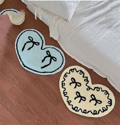 Bow Girl Tufted Carpet Heart Shape Floor Mat Rug Anti Slip Absorbent Window Bedroom Bedside Coffee Table Floor Mats