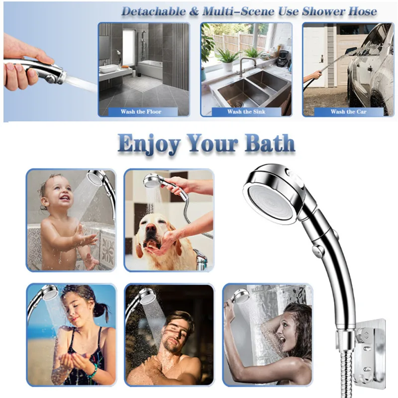 High Pressured Shower Head Bath Handheld Rain Three Modes Adjustable Water Saving Luxury Home Hotel Sprayer Bathroom Shower Head