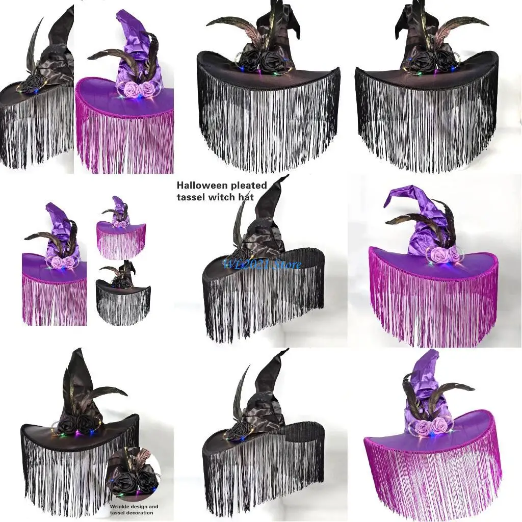 

G5GC Light Halloween Hats Large Brims Hat Beautiful Witch Hats Adult Witch Vamps