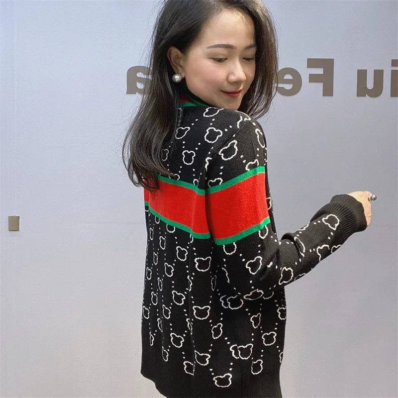 High Quality Spring Autumn Women Long Sleeve Knitted Cardigans Coat Hot Drilling Stand Collar Zip Sweater Trendy Knitting Tops