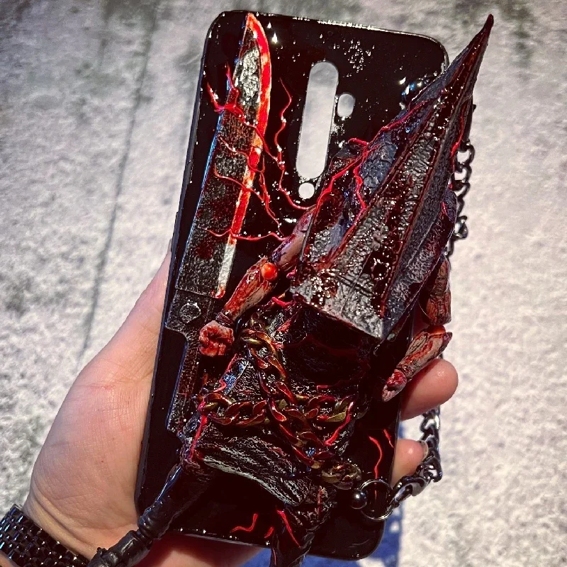 

4129 Original 3D Handmade Mobile Phone Case Bloody Cthulhu Style Horror Triangle Head Gothic Style Mobile Phone Case Custom Gift