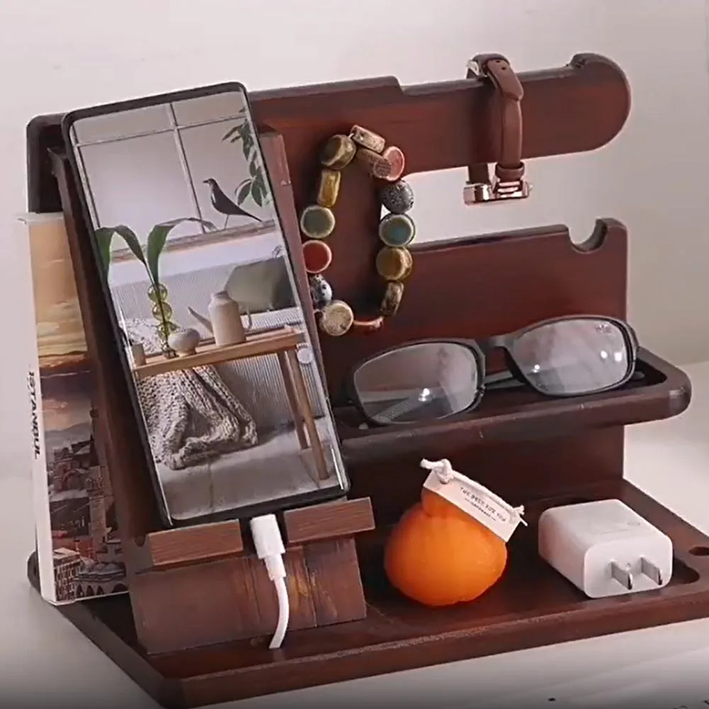 남성용 나무 선반 기념일 선물, 멀티 레이어 책상 보관 랙, 전화 거치대 도킹 스테이션 지지대 스탠드