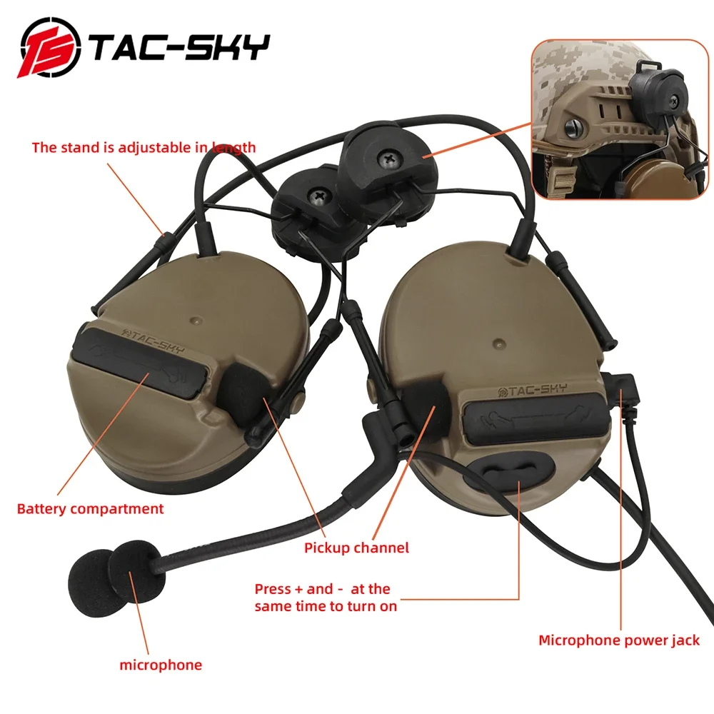 TAC-SKY COMTAC Noise Reduction Pickup Tactical Headset COMTAC III Hearing Protection Airsoft Shooting Headphon for ARC Rail Helm