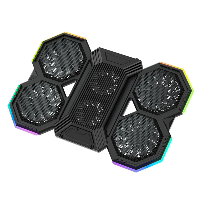 F12 Gaming Laptop Cooler Pad Seis Ventiladores Suporte para notebook ajustável de 15,6 polegadas RGB Dissipação de calor rápida com 2 portas USB