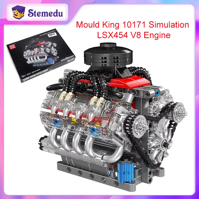 Mould King 10171 LSX454 V8 Engine Motorized Simulation Model Electrically Drive Building Blocks Technical Car Parts Toys Gift