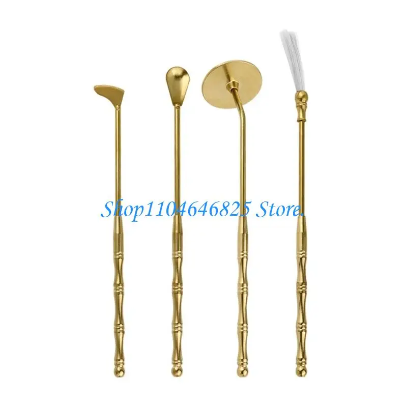Completing 4Pieces Brass Incenses Crafting Spoon Press Shovel Brush Set DIY Incenses Tool for Incenses Cones Making