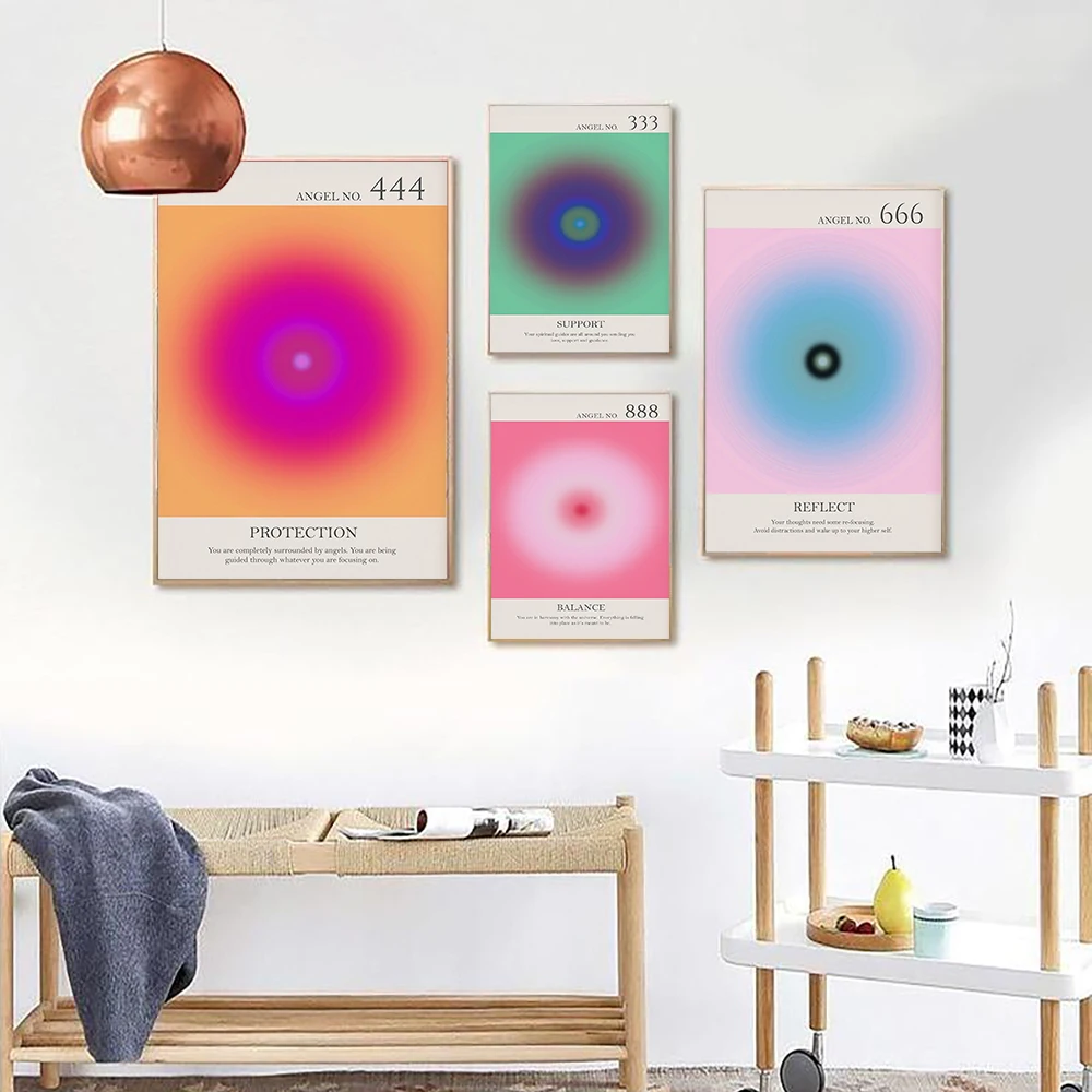 Angel Numbers Print Aura Poster Mental Health Pictures Spiritual Wall Art Danish Pastel Decor Affirmation Manifestation Pictures