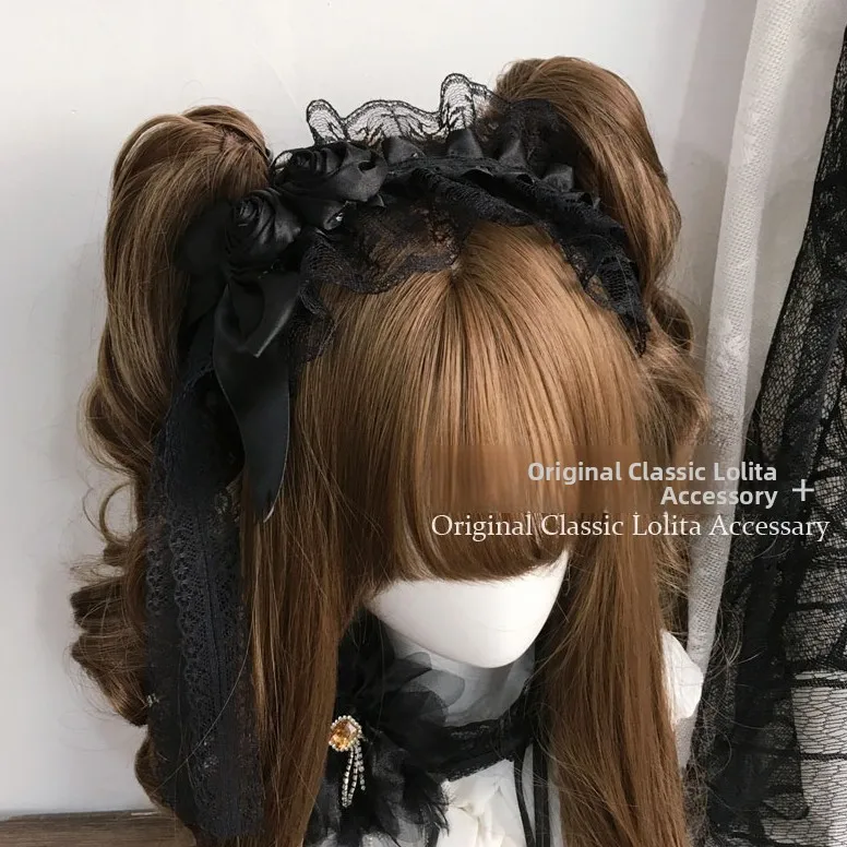 Dark Gothic Lolita 3 Piece Set Hairband Brooch Pin Hair Clip Lace Hair Accessories Adult Original Design Fashion Jewelry