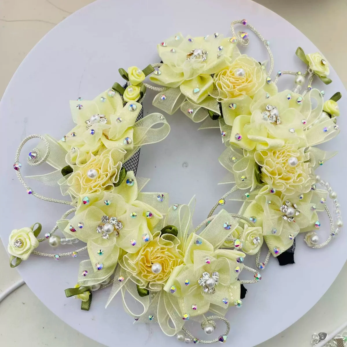 Ballet Variations Headwear Milk Yellow Side Wreath for Daughter Gebeilia Flower Wreath Unable to Close Flowers