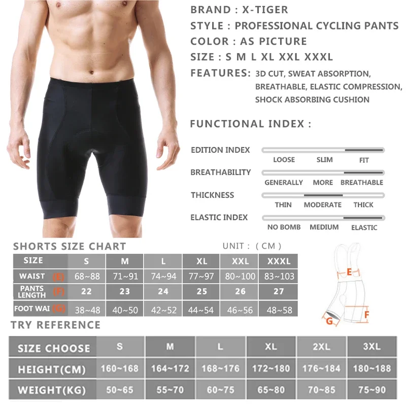 X-TIGER Padded Bike Shorts With 8cm Italy Anti-Slip Leg Grips Men\'s Cycling Shorts Biking Clothes Cycle Wear Tights