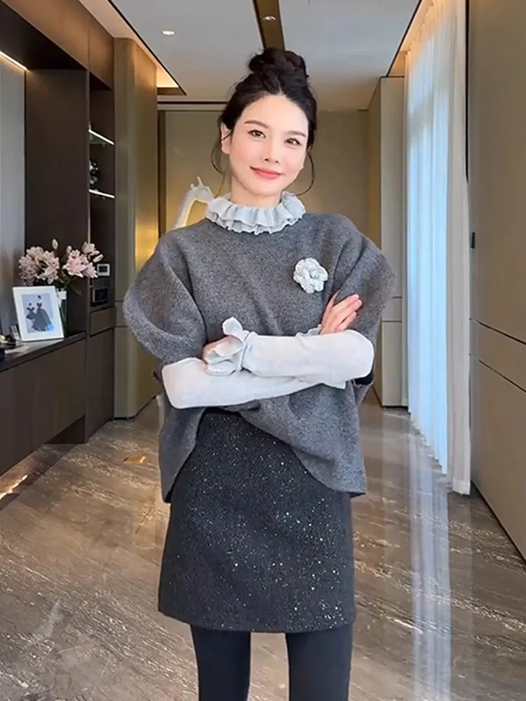 

Женский модный осенний трикотажный топ с длинным рукавом и воротником-стойкой, новинка для многослойных образов