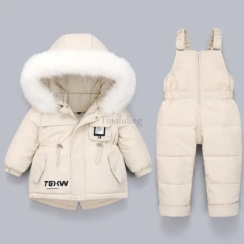 Toddler Baby Girls Clothing Sets Winter Snowsuits for 0-3Years Baby Warm Down Jackets Thick Fur Hooded Coats with Jumpsuits Suit