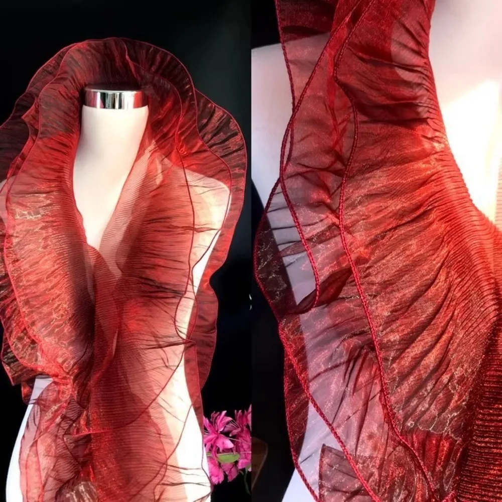 2025 1Yard Gradient Lace Fabric DIY Transparent Pleated Lace Ribbon 15CM Wide Organza Fabric Dress Accessories