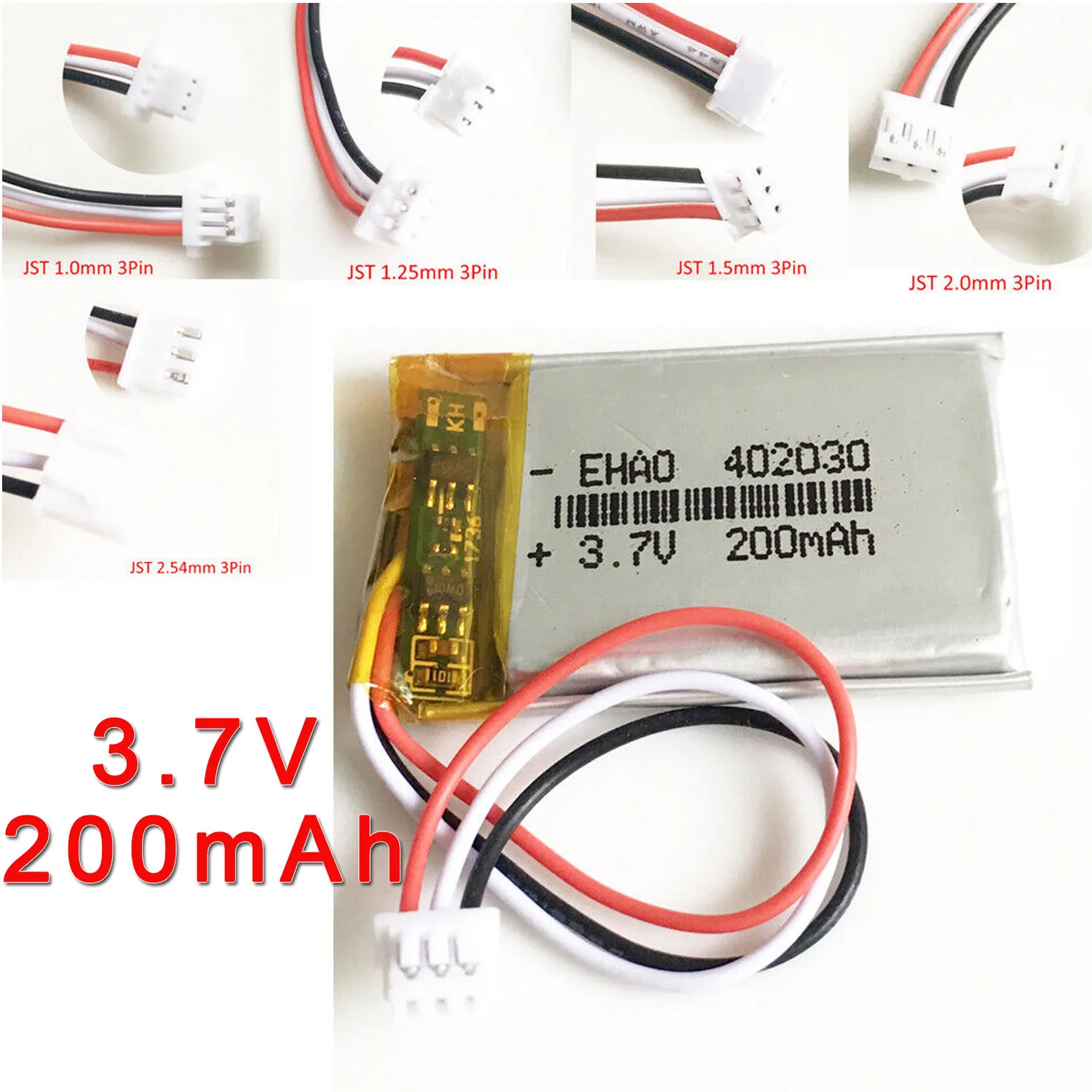 3.7v 200mAh 402030 FOR Lipo Li Polymer Battery JST 3pin 1.0 1.25 1.5 2.0 2.54 Plug