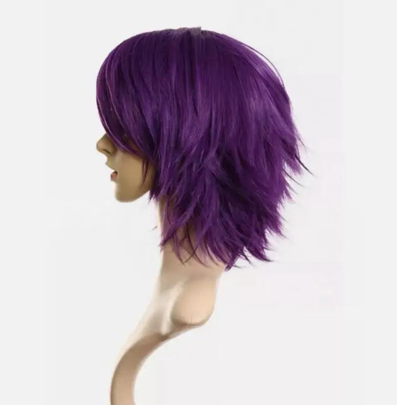 Cosplay Wig Anime Costume Straight Short Straight Purple Synthetic Hair Wigs USA