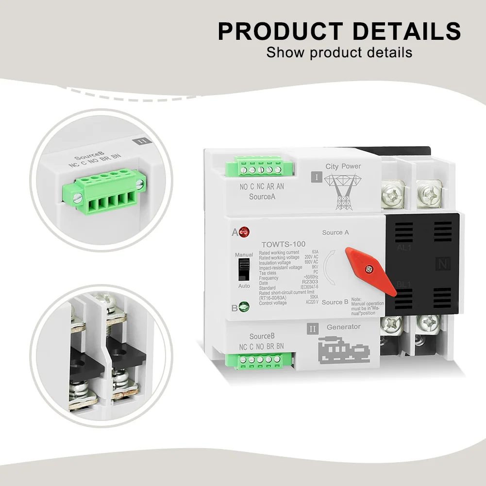 Picture 5: 100A Automatic Manual Transfer Switch Dual Power Backup for Residential RV with Voltage Protection and Switching