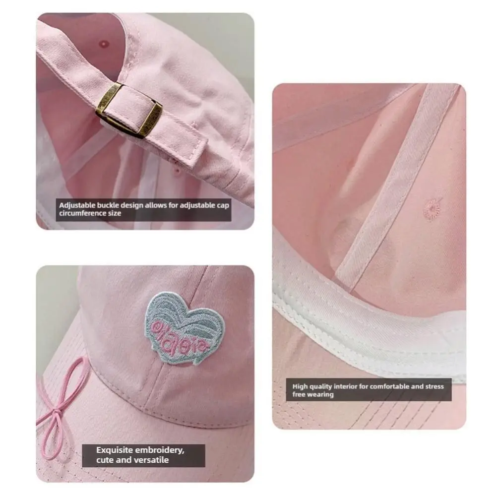Embroidery Love Heart Baseball Cap Adjustable Bowknot Duck Tongue Caps All-match Cotton Hip Hop Bonnet Summer Spring Autumn