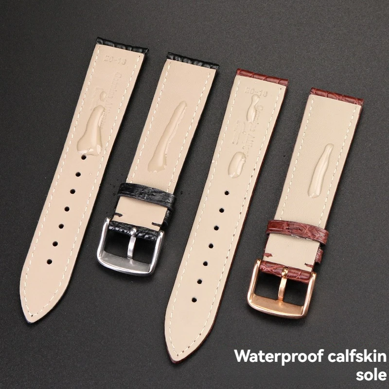 حزام ساعة من جلد التمساح الأصلي 16 ملم 18 ملم 20 ملم لونجين أوميغا سيتيزن تيسو سيجل - مشبك فراشة للجنسين