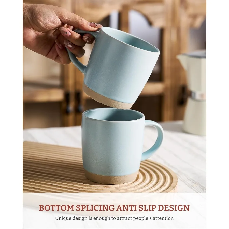 مجموعة من 6 أكواب قهوة من السيراميك باللون الأزرق الفاتح سعة 13 أونصة مع مقبض لشاي القهوة وحليب الكاكاو وتصميم درب التبانة مثالي للمشروبات الصباحية