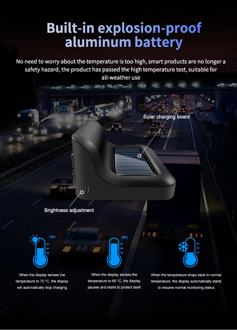 Solar Car Wireless Tire Pressure Monitoring System TPMS With 6 External Sensors LCD Display Accurate Measurement Data