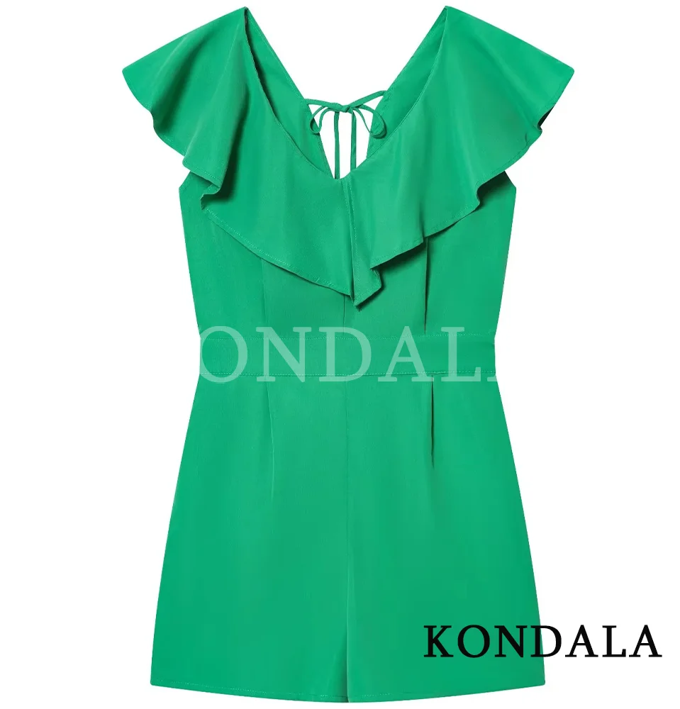 

KONDALA Women Elegant Trendy Green Jumpsuit Flounce Lace-up Sleeveless Jumpsuit New Fashion 2026 Spring Holiday Beach Jumpsuit