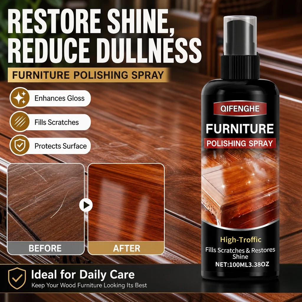 QIFENGHE Furniture Polishing Spray 100ml, Wood Furniture Scratch Repair Spray, Restore Gloss & Fill Scuffs, Wood Table Cabinet S