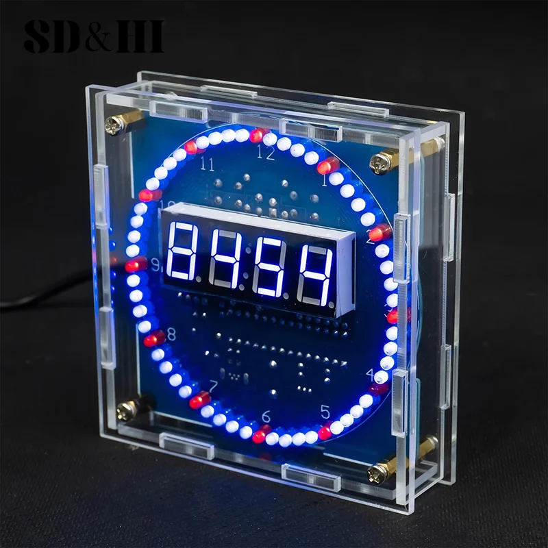 DIY Rotating Digital LED Display Module Alarm Electronic Digital Clock Kit 51 SCM Learning Board LED Light-controlled Alarm