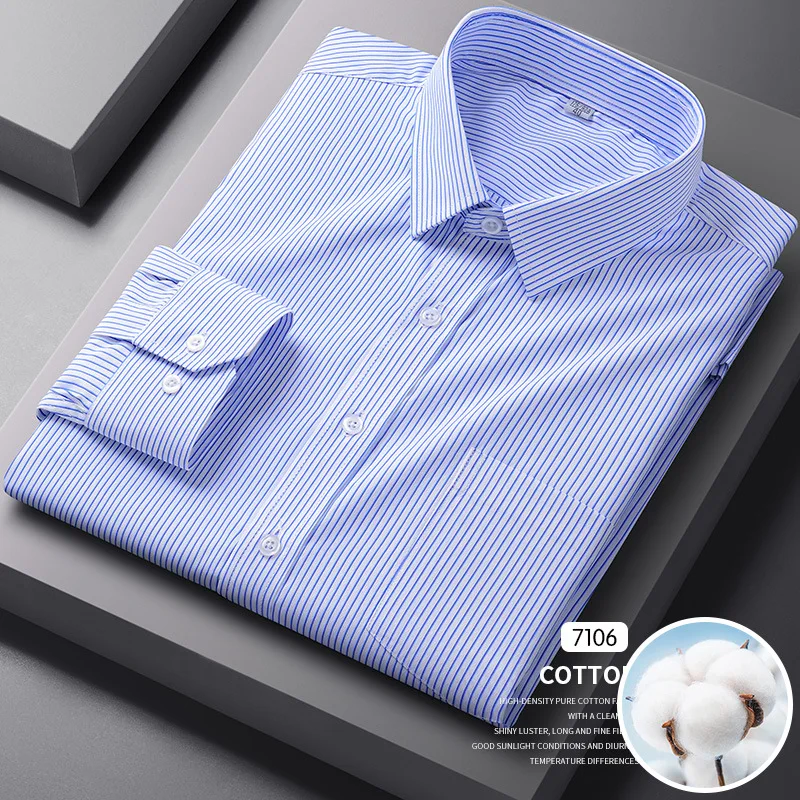 

5XL new men's long-sleeved striped thin business casual solid color, high quality, no ironing, breathable and fashionable