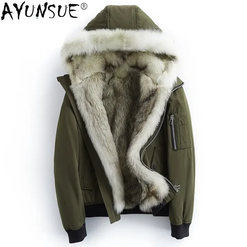 AYUNSUE Winter Fur Parka Mens Fur Jacket Coat 2022 Wolf Fur Liner Detachable Jackets and Coats Warm Thickened Snow Wear SGG803