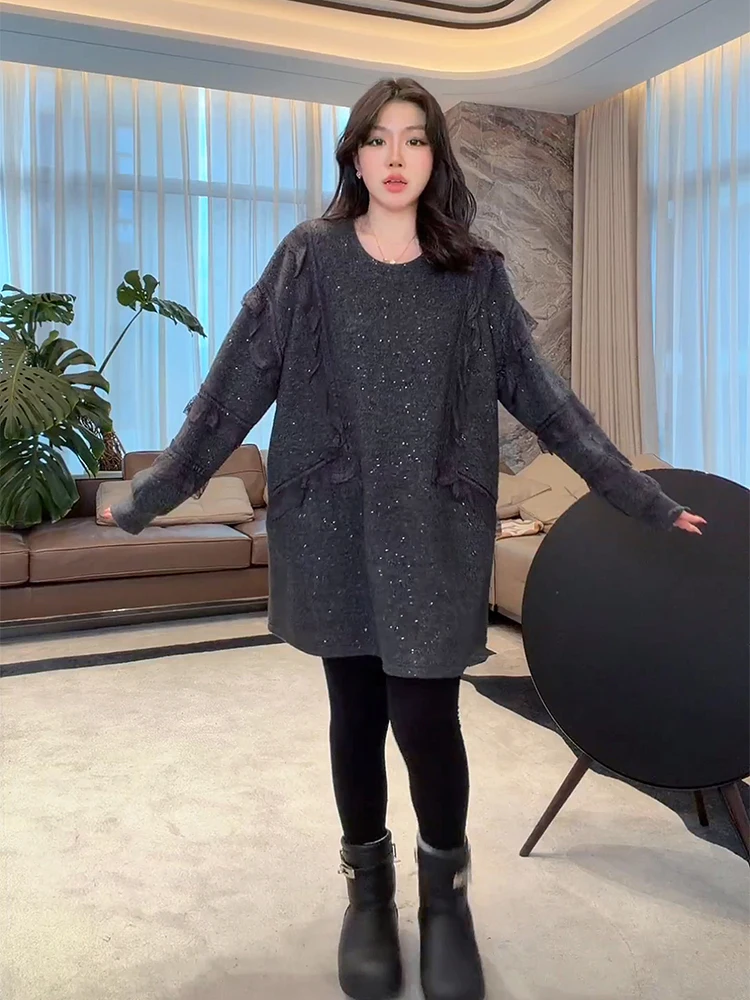 

Fce Lined Faion Dr High Waist Woolen Star And Musoom Print Casual High Elastici Winter Long Sve Overhead A-Lin...