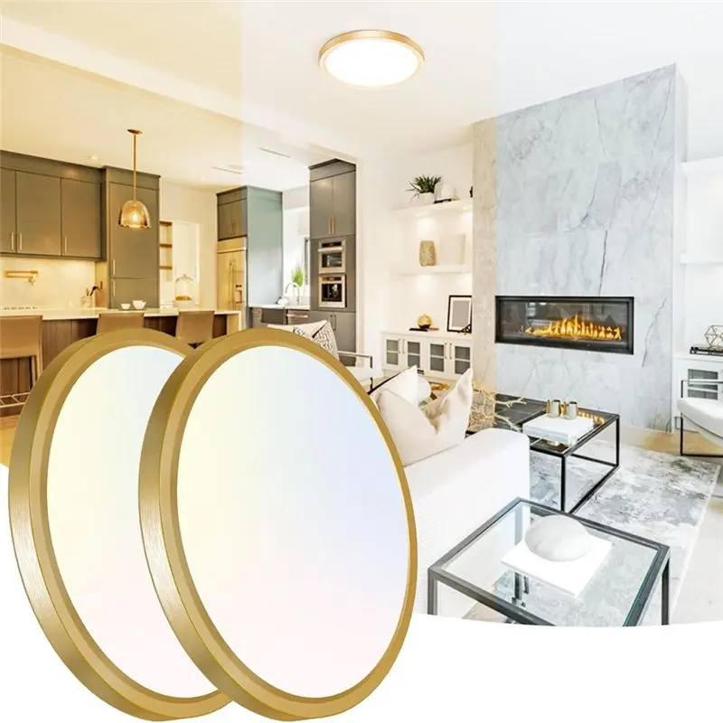 ONCE 13.3 Inch Adjustable Gold LED Ceiling Light, 24W, Choose From 3000K/4000K/6500K, Flush Mount, Ideal For Kitchen (2 Pack)