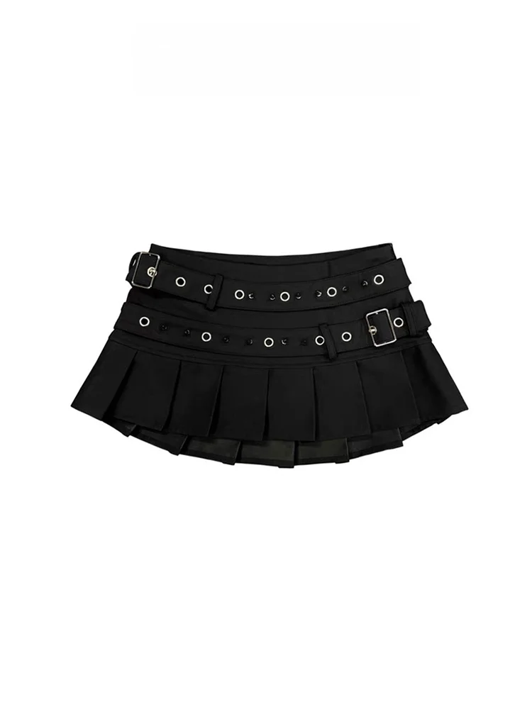 Black  Skirt Women's A-Line Punk Retro Low Waist Pleated Short Skirt Spring Summer 2025 New Style Y2K Spicy Girl Skirt