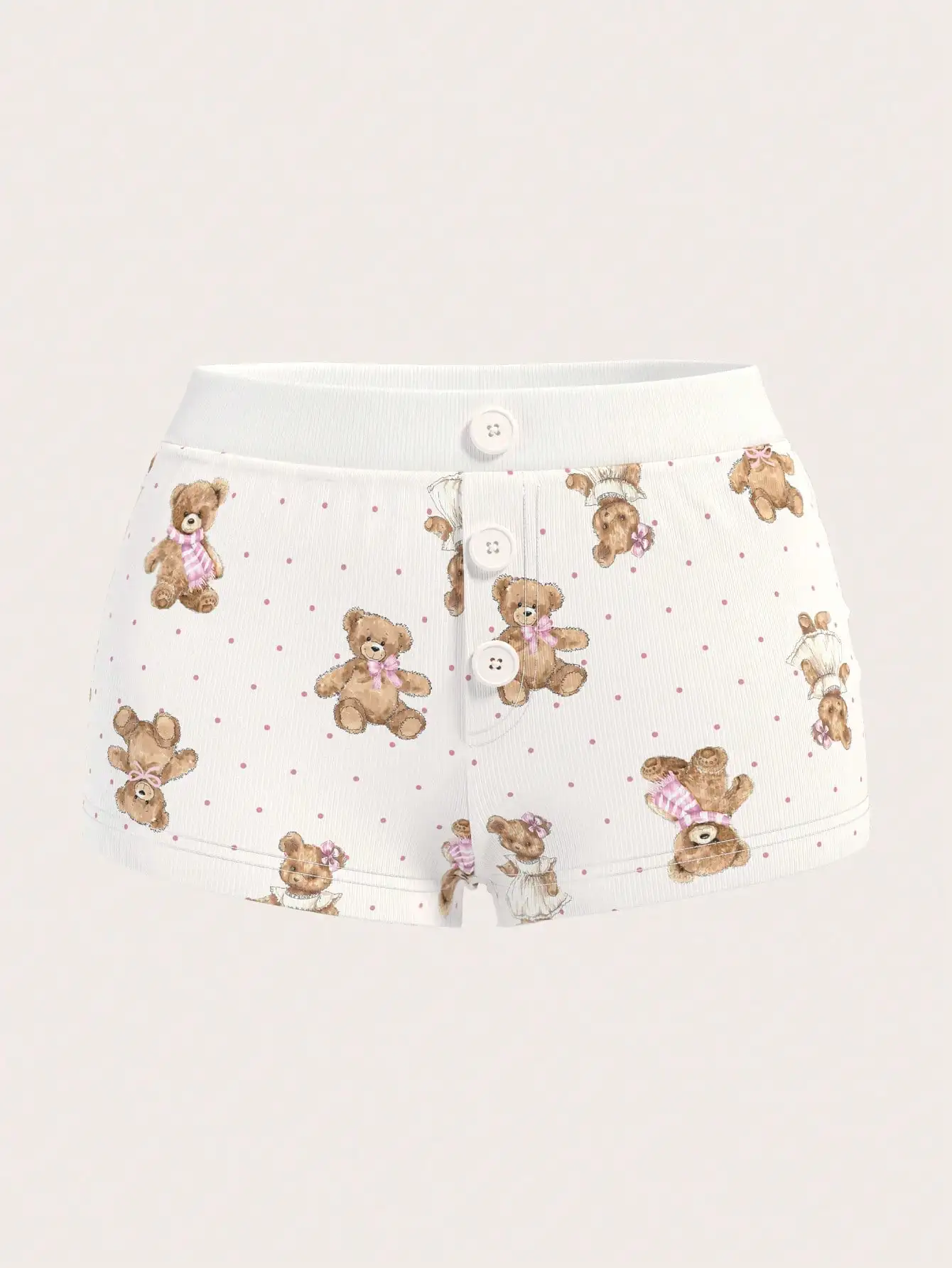 

Женские пижамные шорты с милым принтом медведя, в горошек и с пуговицами спереди