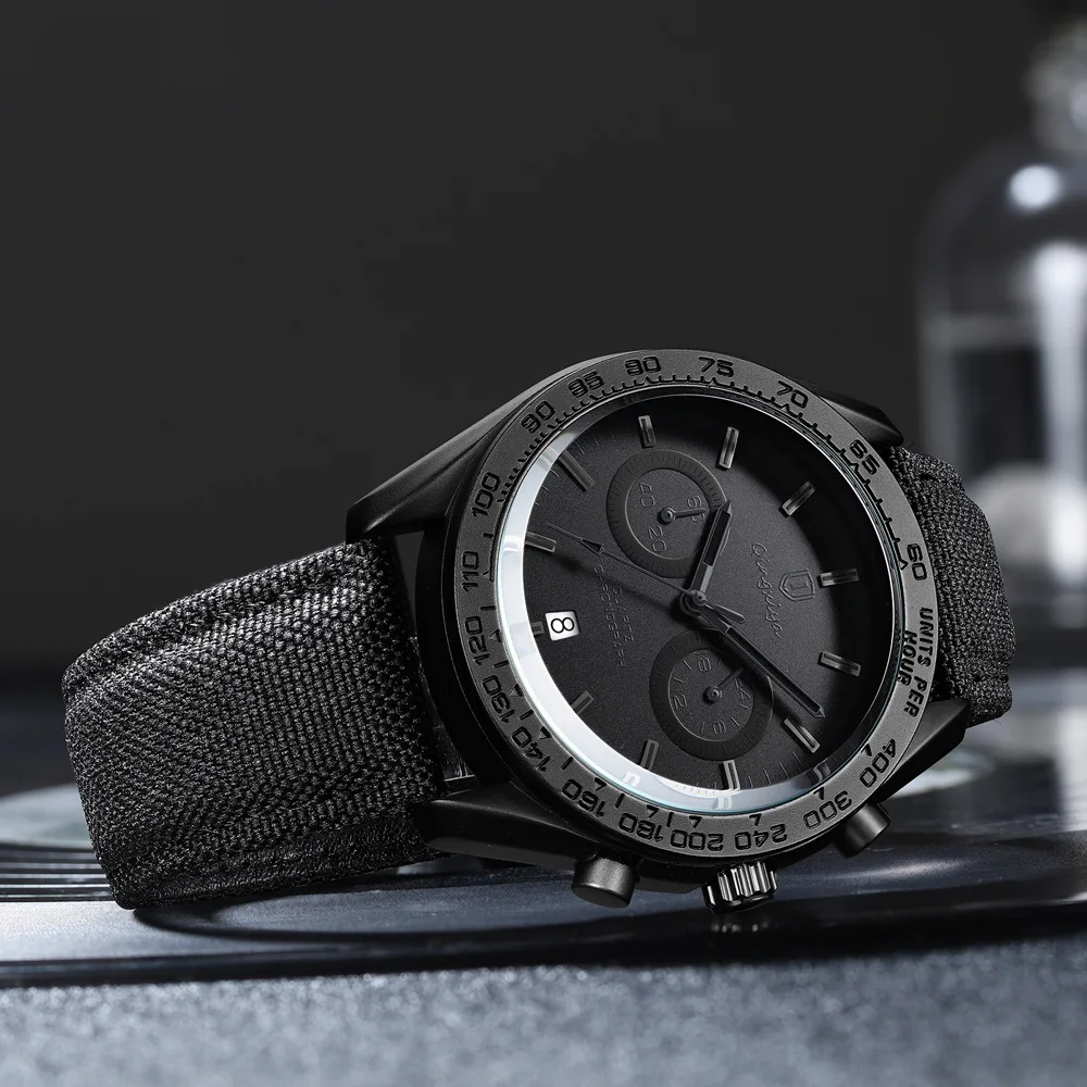 All Black Design Hot Selling Creative Quartz Watch Men High-end Multifunction Luminous High Quality Nylon Clcok AAA Watch Reloj