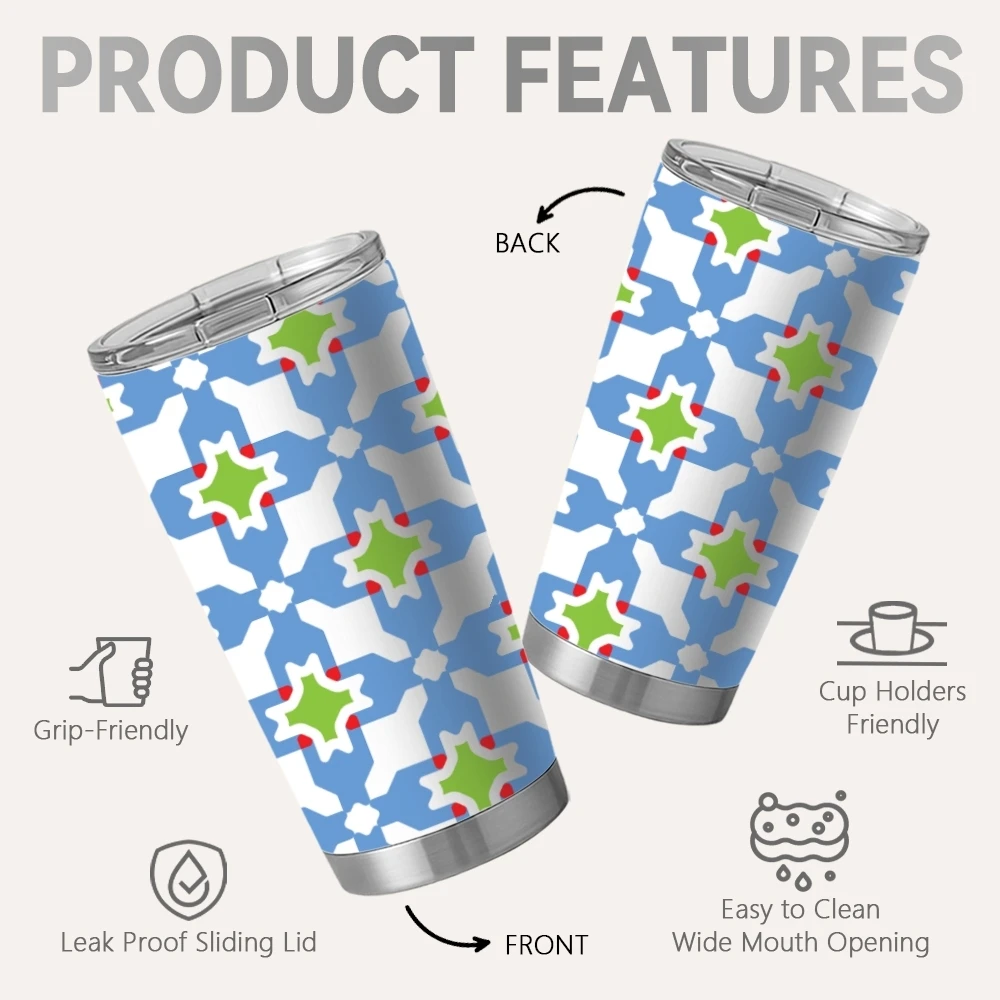 Abstract Houndstooth Pattern Vacuum Flasks 20oz Coffee Tumbler With 2 Lids & Straw Stainless Steel Vacuum Insulated Mug