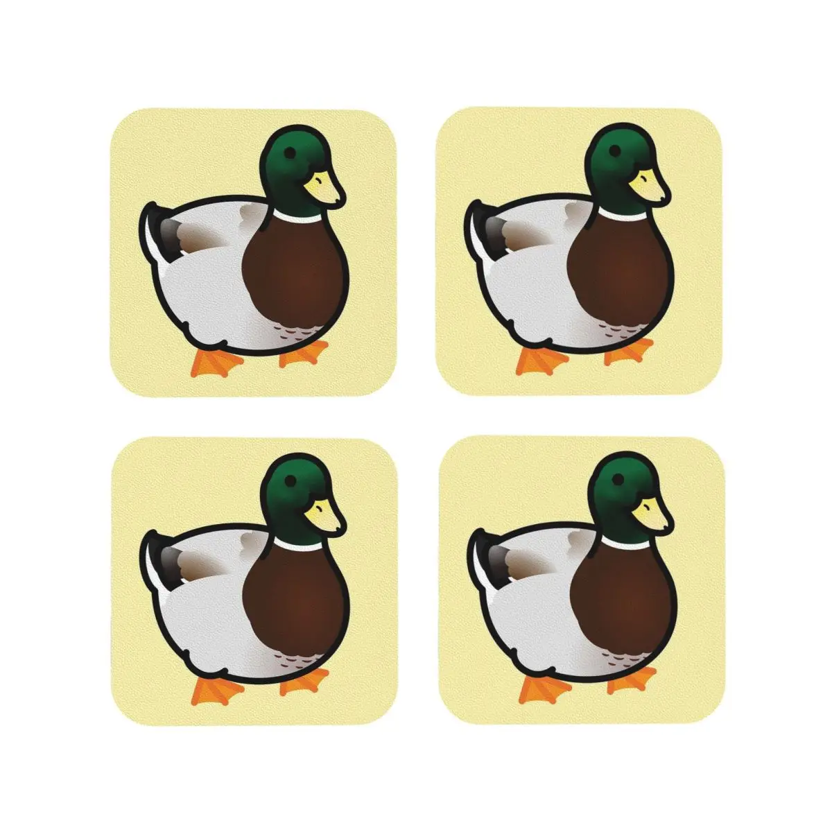 Chubby Mallard Duck Coasters Kitchen Placemats Non-slip Insulation Cup Coffee Mats For Decor Home Tableware Pads Set of 4