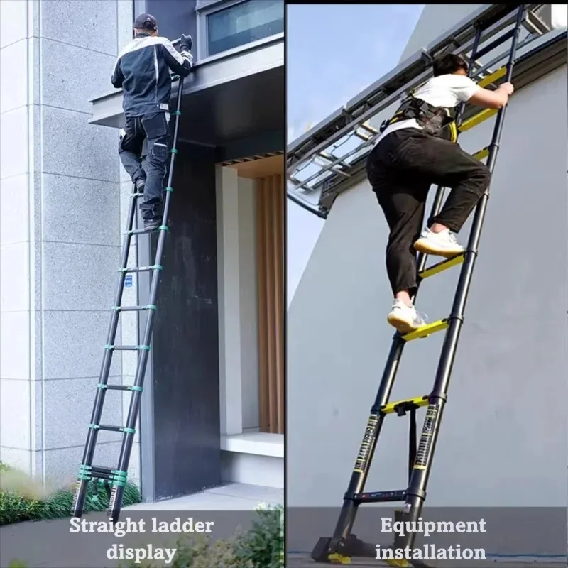 New High End Aluminum Alloy Telescopic Ladder Thickened Engineering Ladder With Hook Straight Folding Portable Household