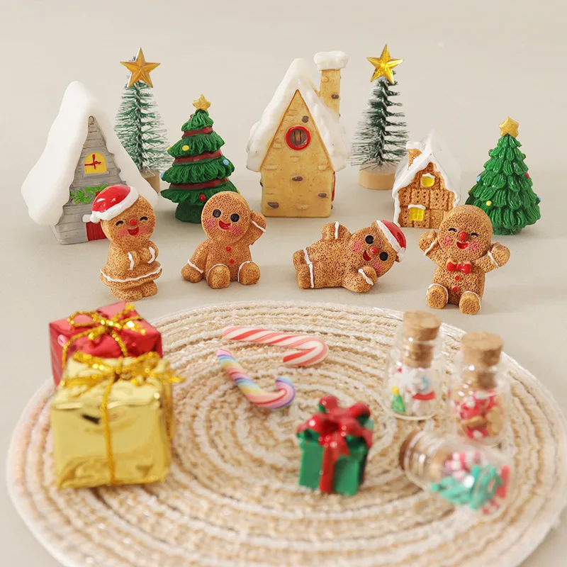 

20Pcs Mini Gingerbread Christmas Decor Set House Tree Gift Candy Jar for Dollhouse DIY Craft Micro Scene Decoration Kit