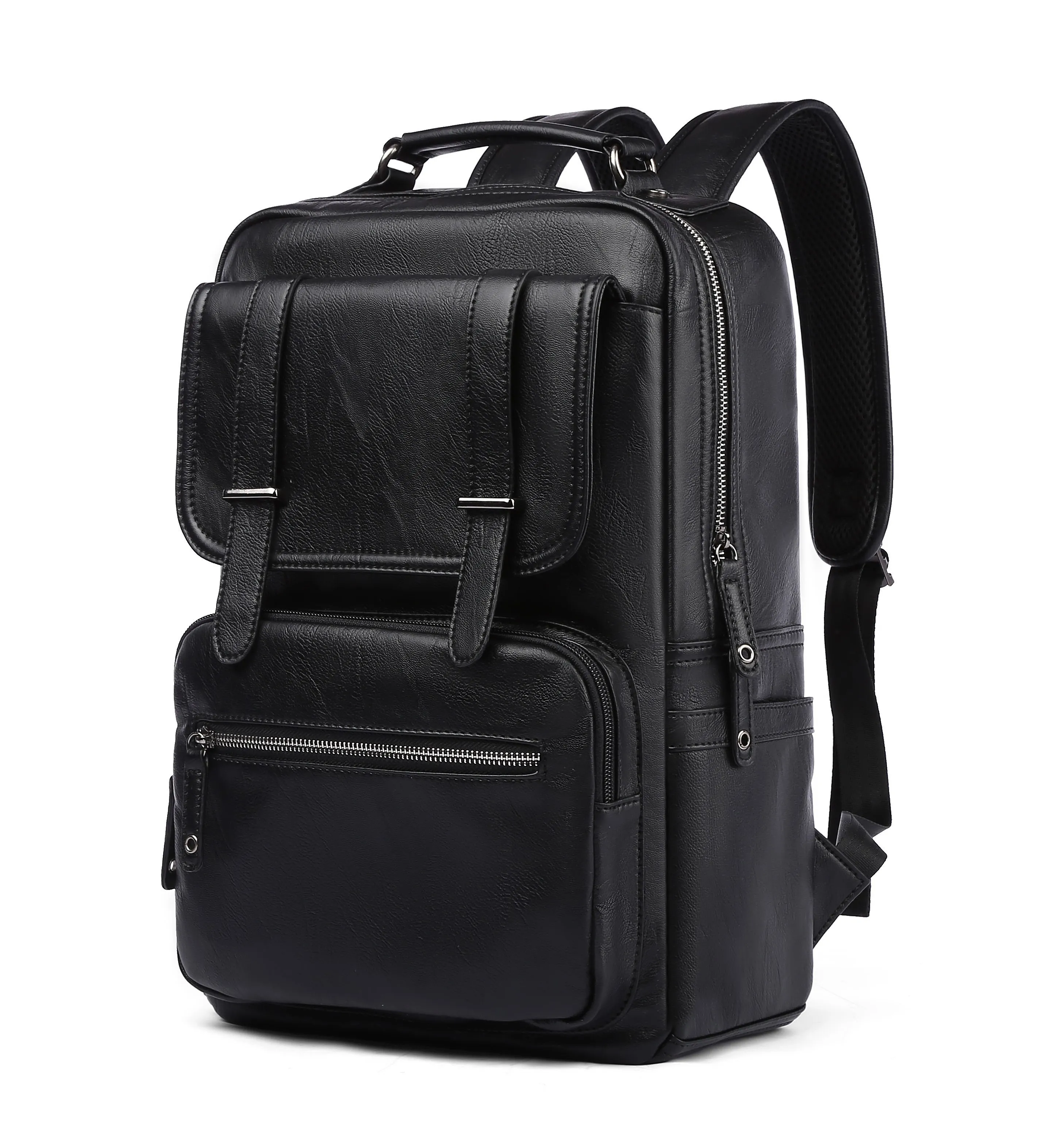 Mochila de cuero PU para hombre Mochila 14/15.6 pulgadas Mochila para ordenador portátil multifunción de viaje escolar bolsas impermeables para