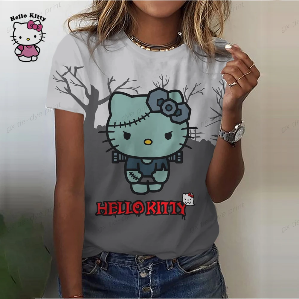 Summer Tee Women T-shirt Female Top Cartoon Fashion Clothes Ladies Hello Kitty Cartoon Clothing Short Sleeve Graphic T Shirt