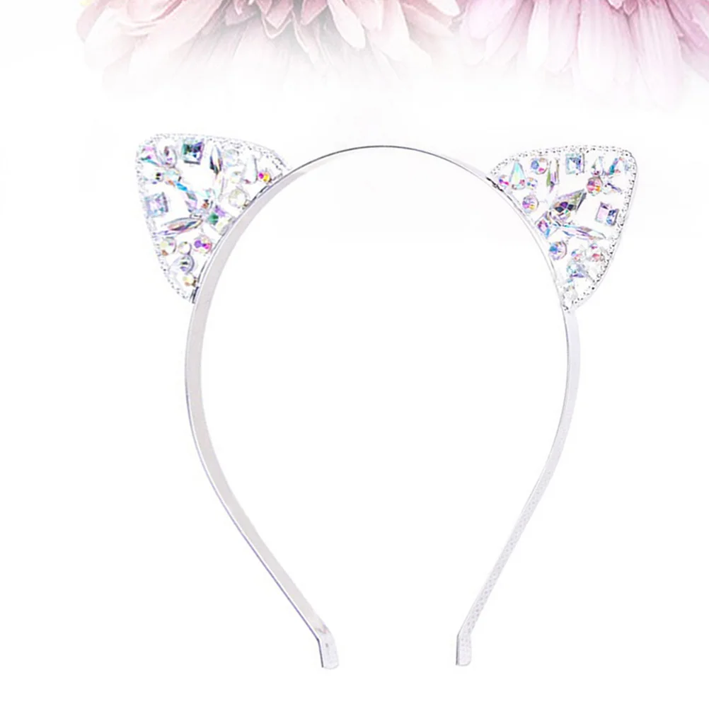

Cat Ear Headband White Rhinestone Decorative Kids Party Carnival Christmas Hair Hoop Fun Gift Accessories Cat Ear Hair Band