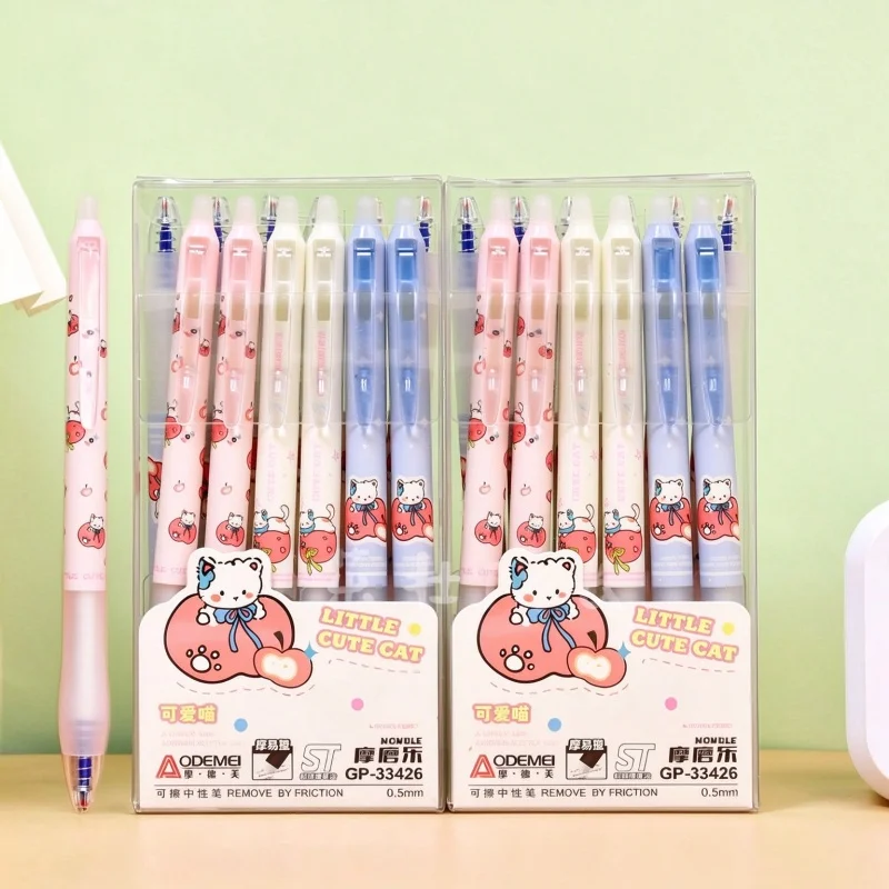 36pcs/lot Kawaii Cat Erasable Gel Pen Cute 0.5mm Blue Ink Signature Pens Promotional Gift Office School Supplies
